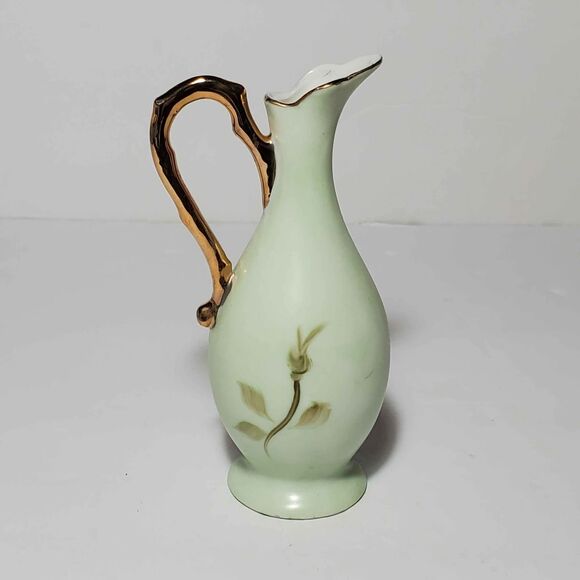 Lefton Green Heritage Small Pitcher Pink Roses Vintage - Picture 3 of 7
